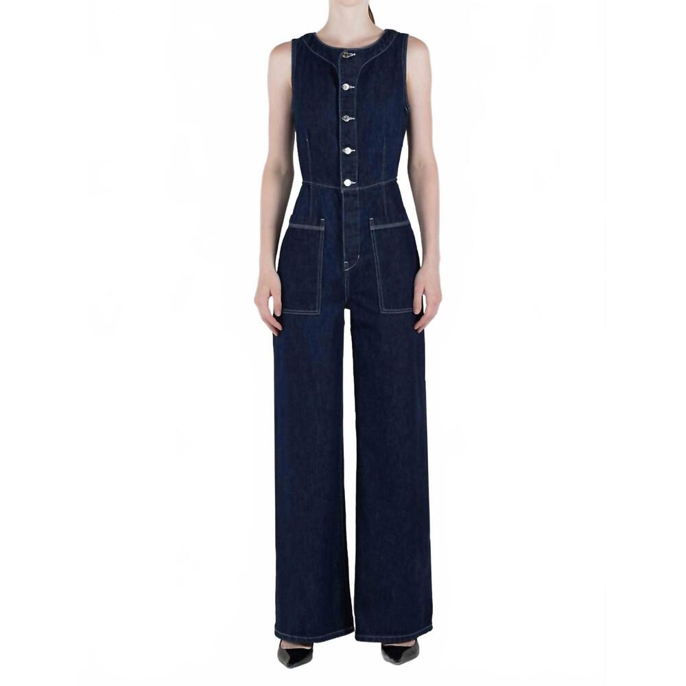 Etica Navy‎ Denim Sleeveless Wide-Leg Jumpsuit Streetwear Wide Leg XL